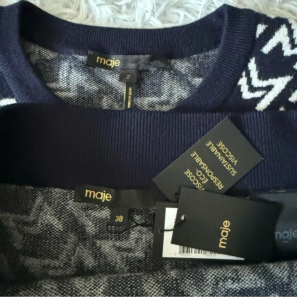 NWT Maje Navy and White Matching M-Knit Sweater Vest and Skirt Set Size M - Picture 6 of 7